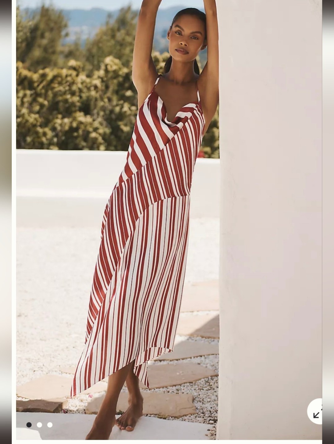 Anthropologie Asymmetrical Red And White Striped Slip Dress